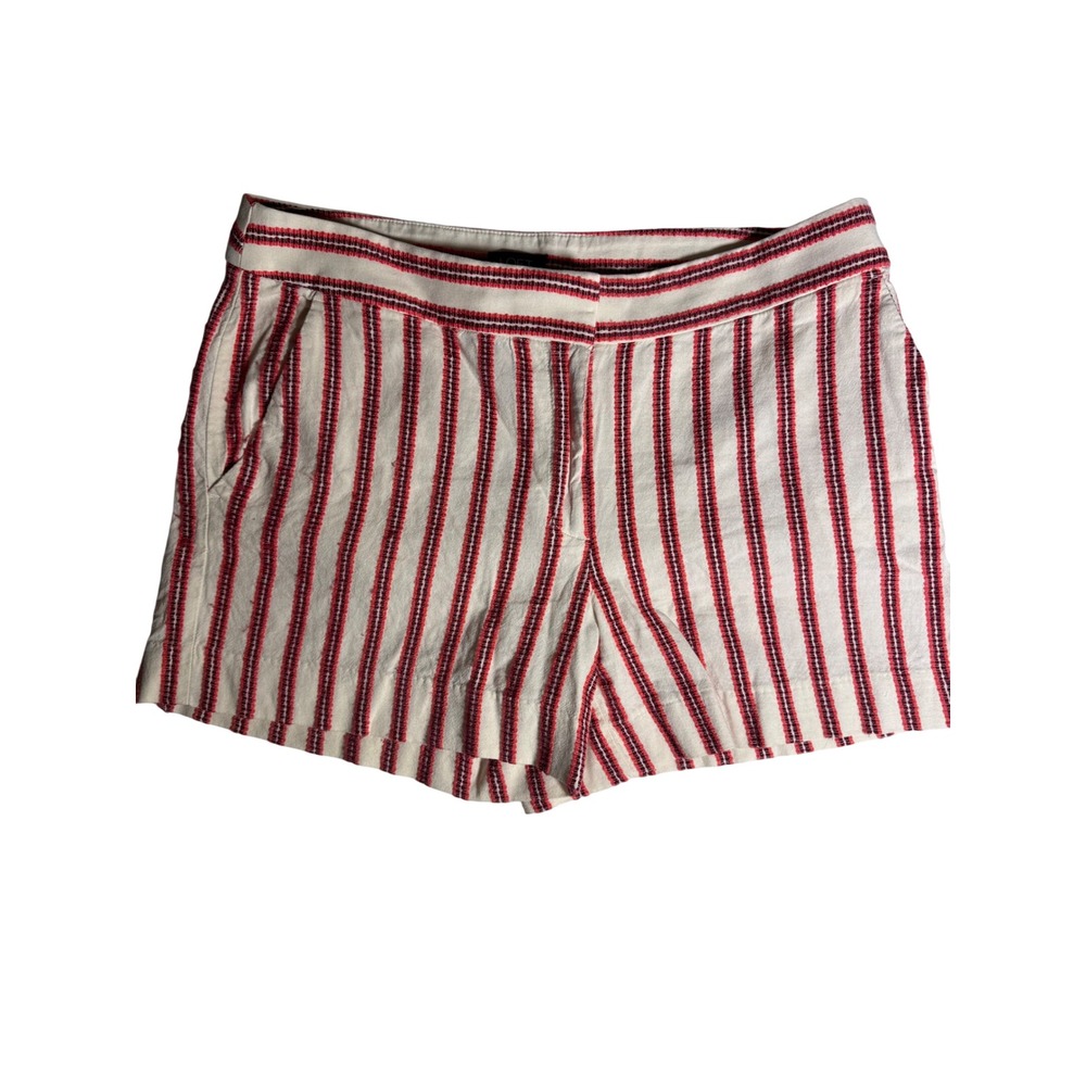 LOFT Red Navy Vertical Stripe Cotton Blend Shorts Size 8